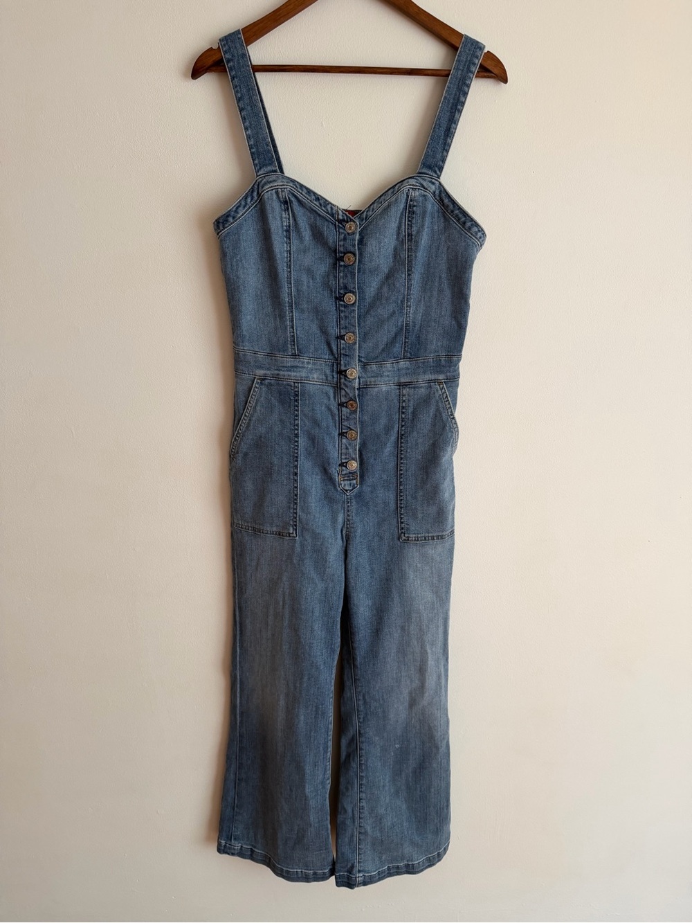 7 For All Mankind Denim Corset Jumpsuit Sweetheart Button Front Medium M